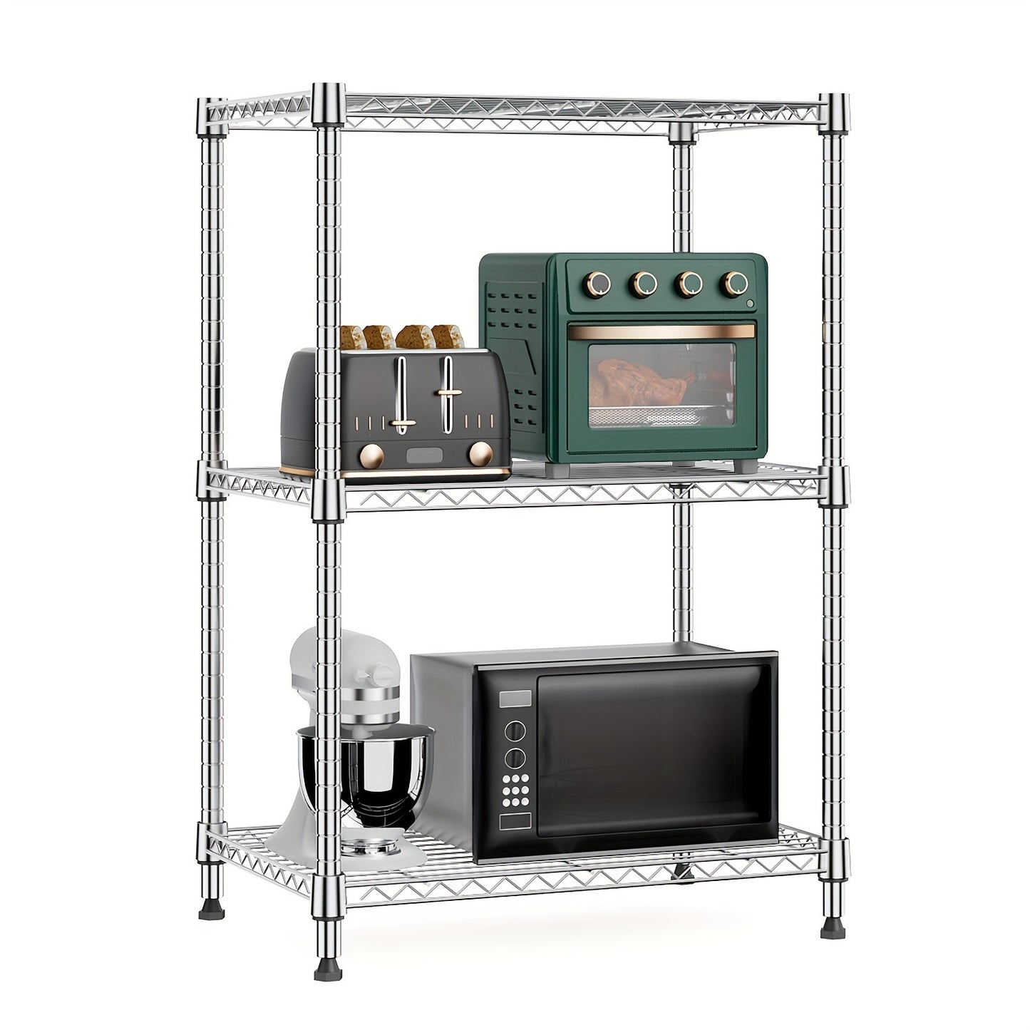 Chrome Steel 3-Tier Adjustable Metal Storage Wire Rack (15.75"D X 23.62"W X 35.51"H) for Home, Kitchen, Office, Garage, Bookshelf, Vanity, Side Table, Shoe Storage Cabinet, Mailbox Shelf, Home & Room Decor, Furniture