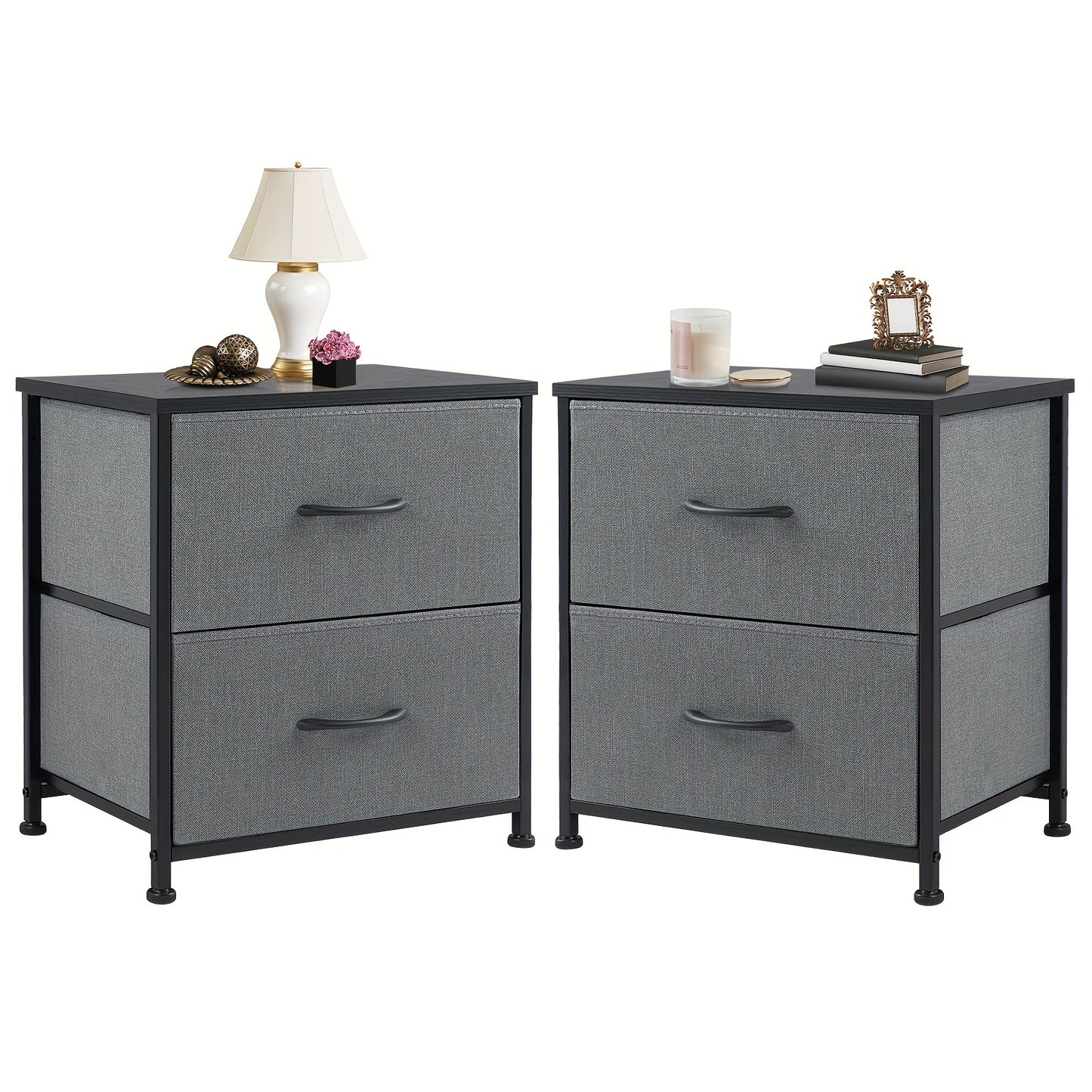 Nightstand Set Of 2, Dresser For Bedroom With 2 Drawer, Small Dresser Beside Tables, Nightstand With Removable Fabric Bins For Small Spaces, Closet, Entryway, College Dorm, 1pc/2pcs Options Available