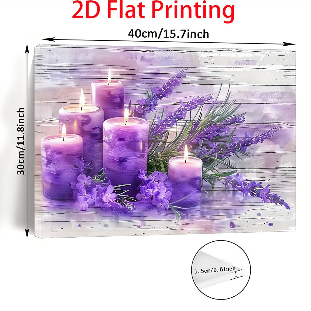[2D Flat] 1pc Elegant Purple Candles & Lavender Canvas Art Print, 11.8"x15.7" - Wooden Framed Wall Decor for Living Room, Bedroom, Kitchen | Serene Home & Office Accent, Ideal Christmas Gift for Her or Him, Bedroom Wall Art|P