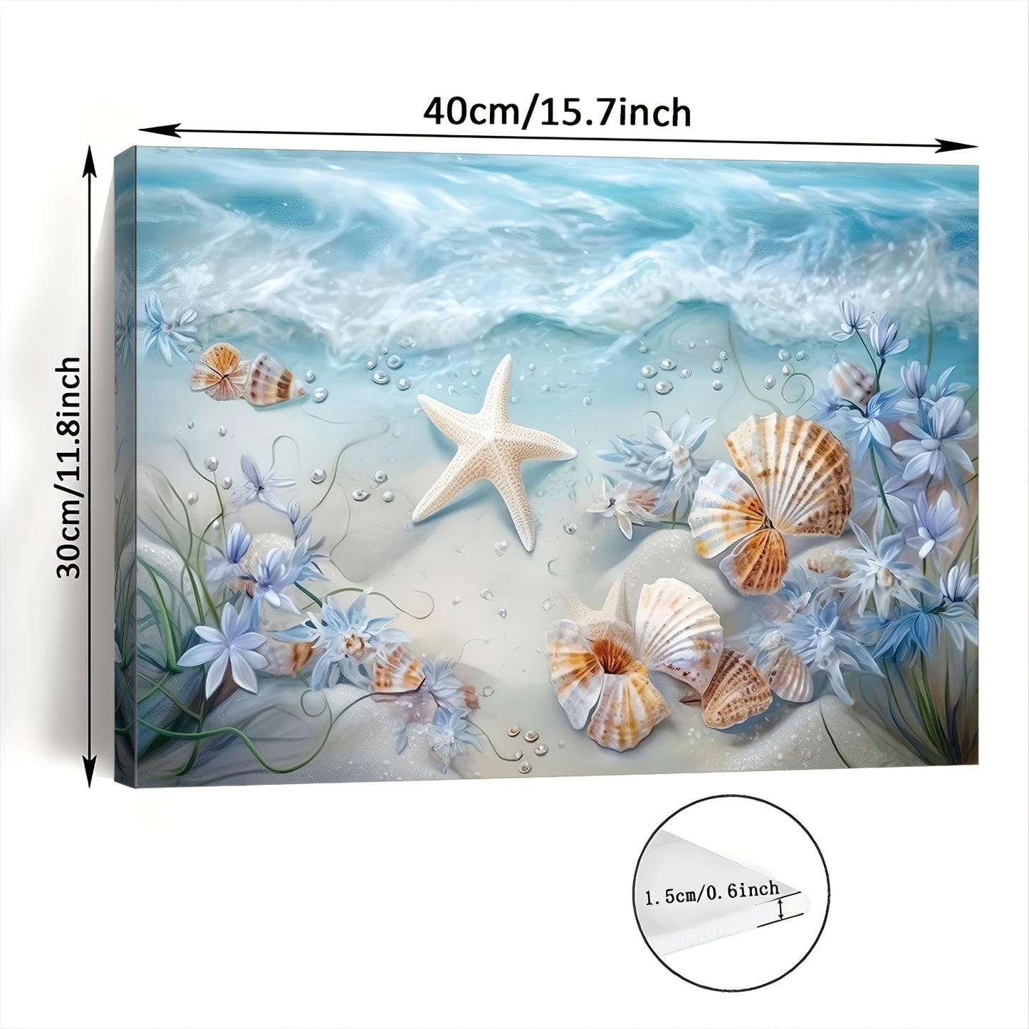 [1pc Coastal Beach Art] 1pc Coastal Beach Starfish and Seashell Canvas Wall Art Print, 11.8x15.7 inches, Woven Fabric, Home & Office Decoration, Unique Christmas Gift Idea