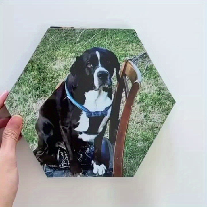 Custom Photo Print Tile 9.4x8 Inch Hexagon, Personalized Photo Board Wall Printing, Collage Wall Art Picture Gift for Family and Friends, No Damage Peeling and Adhesive Tape 4pcs