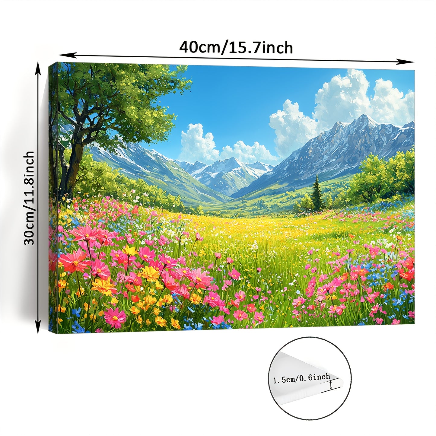 Room Decor 1pc Woven Wooden Framed Canvas Wall Art, Vibrant Meadow Flowers Landscape, Bachelor Party Home & Office Decor, Ideal Christmas Gift, 11.8x15.7 inches