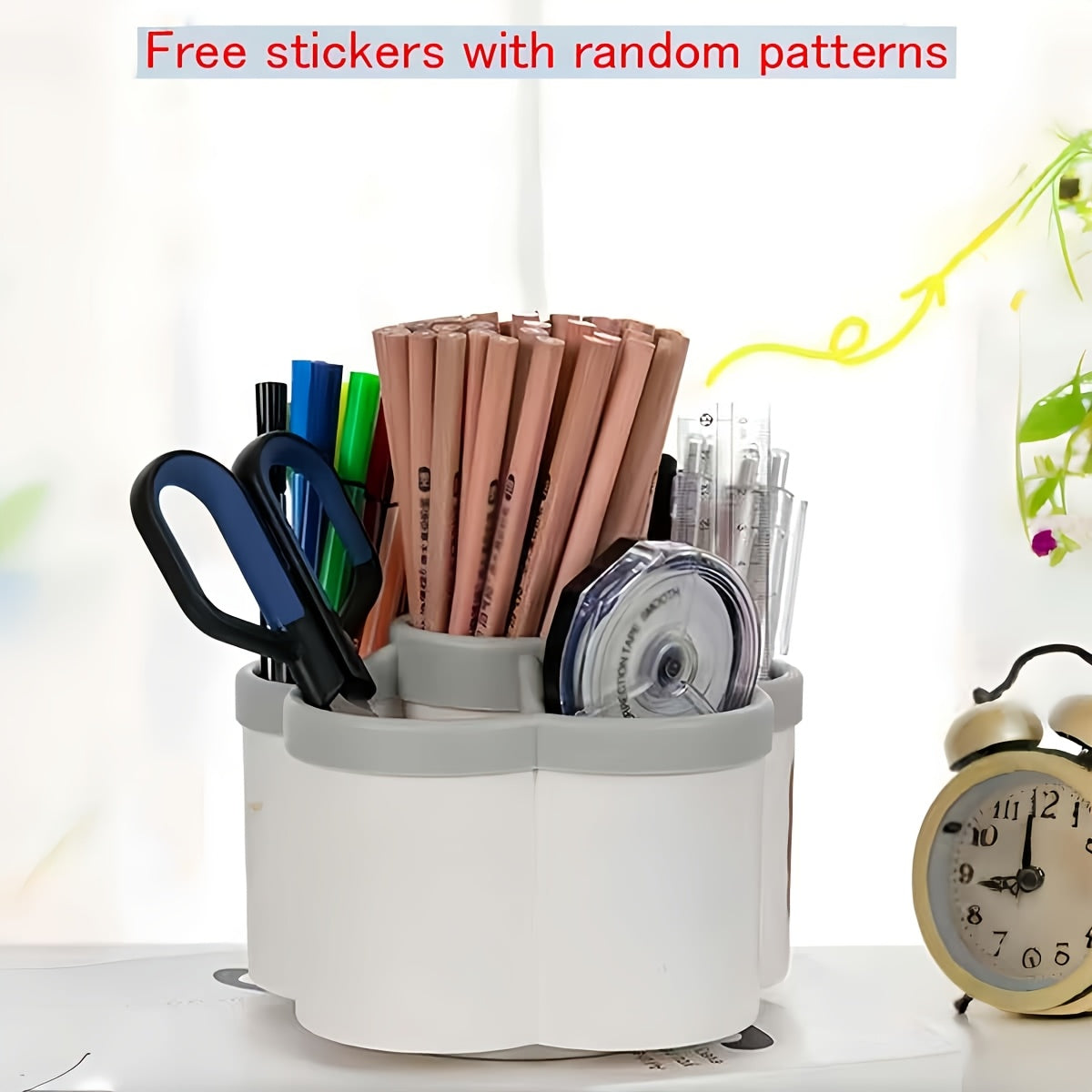 [Durable Desktop Organizer] 1pc 360-Degree Rotating Durable Plastic Desktop Organizer with 6 Compartments | Multi-Purpose Storage for Office Supplies, Makeup Brushes, Pens, Cosmetics & Stationery - Space-Saving Desk Organizer