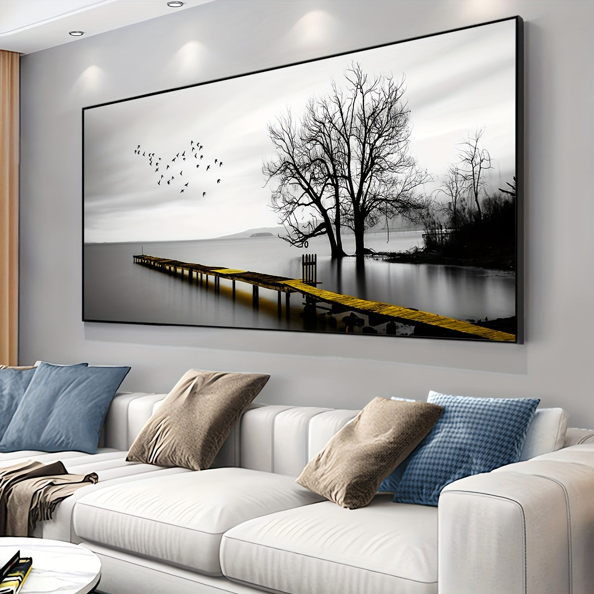 1pc Seaside Birds & Trees Wall Art Canvas Poster - Waterproof & Odorless, Frameless Modern Landscape Print for Living Room, Bedroom, Bar - Ideal Halloween & Christmas Gift for Friends & Family, Indoor/Outdoor Decor, Coastal H