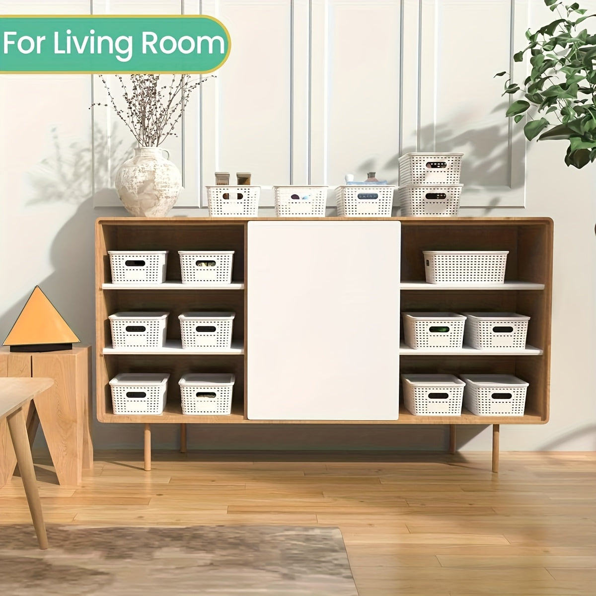 8pcs Modern Plastic Storage Bins with Lids - Versatile Organizer for Home, Office, and Toys, White Rectangular Design with Multiple Compartments for Document, Toy, and Small Items, Toy Storage, Shelf Baskets