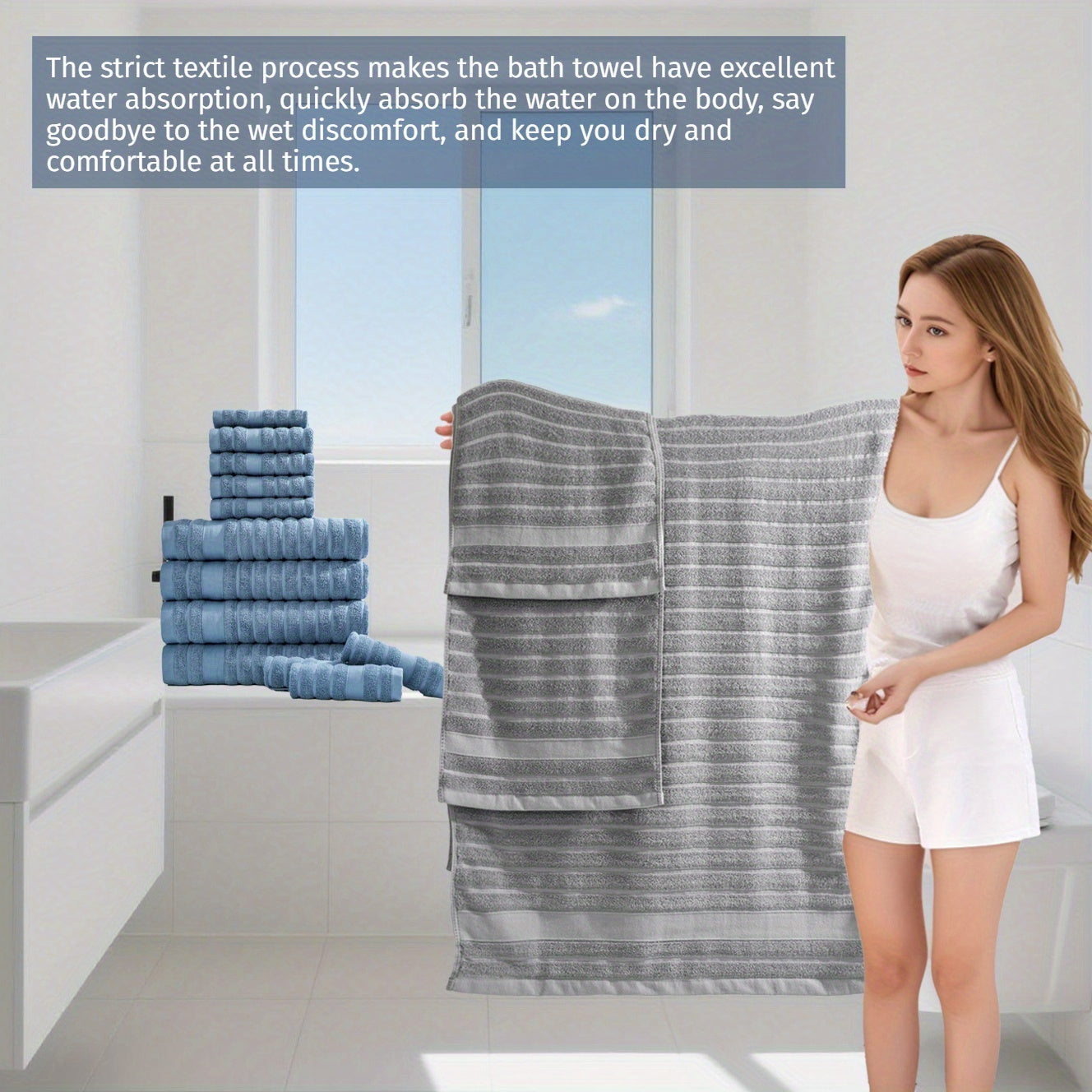 12pcs Cotton Towels Set, 4 Washcloths + 4 Hand Towels + 4 Bath Towels, Bath Line Sets, Festive Bathroom Decor And Gift, Travel Essential ItemsStripe, 400GSM, Quick-drying, Soft And Comfortable, Bathroom Accessories, Towel For