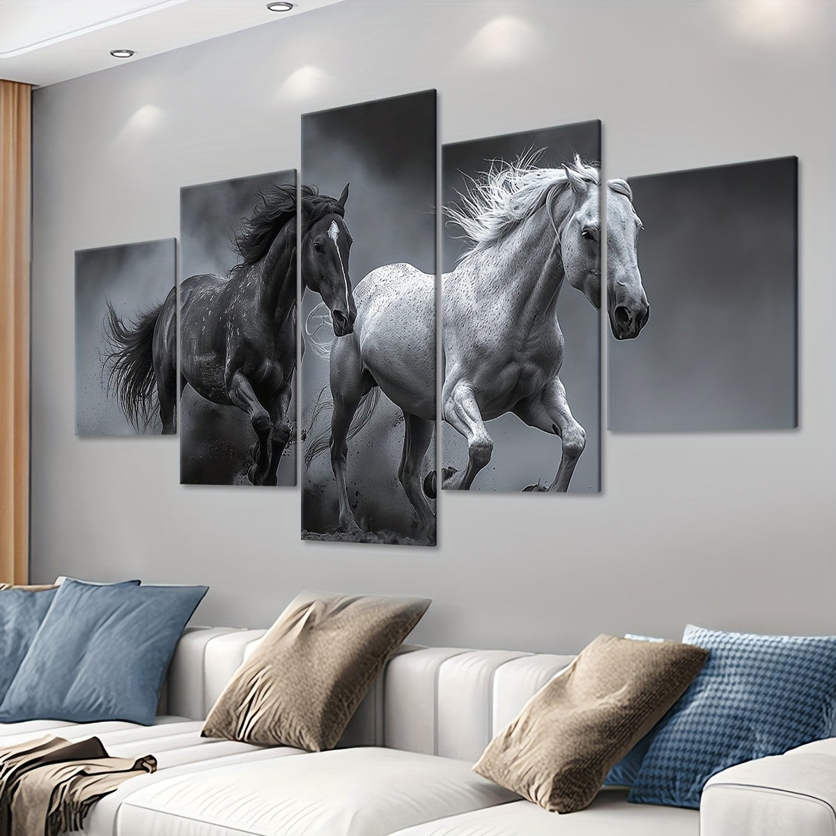 2D Flat 5pcs Frame Animal A Galloping Horse Canvas Poster, Five Panel Scene Art, Modular Picture, Print Painting, Modern Art, Ideal Decor for Bedroom Room Kitchen Dorm, Wall Decoration, Gift for Family Friends, Murals, Waterp