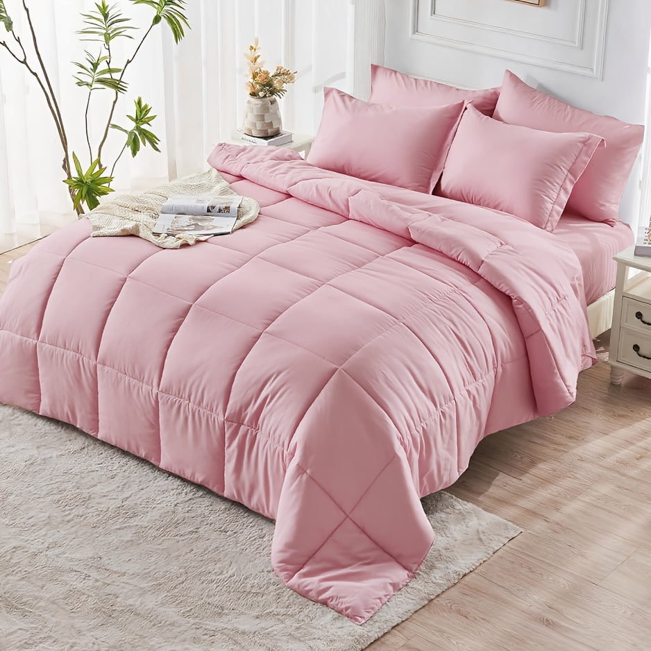 3pcs Solid Colour Checkered Comforter Set - Soft Microfiber, Lightweight, All-Season, Twin/Queen/King Size Bed In A Bag, Quilt Set with Breathable Fabric And Easy Care