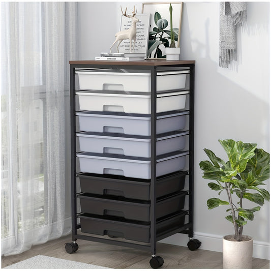Rolling Storage Cart with Drawers, Utility Cart with 8 Drawers And Tabletop, Rolling Drawer Cart, Storage Drawer Cart for Living Room, Classroom, Bedroom, Bathroom, Dorm, Office, Dark Grey