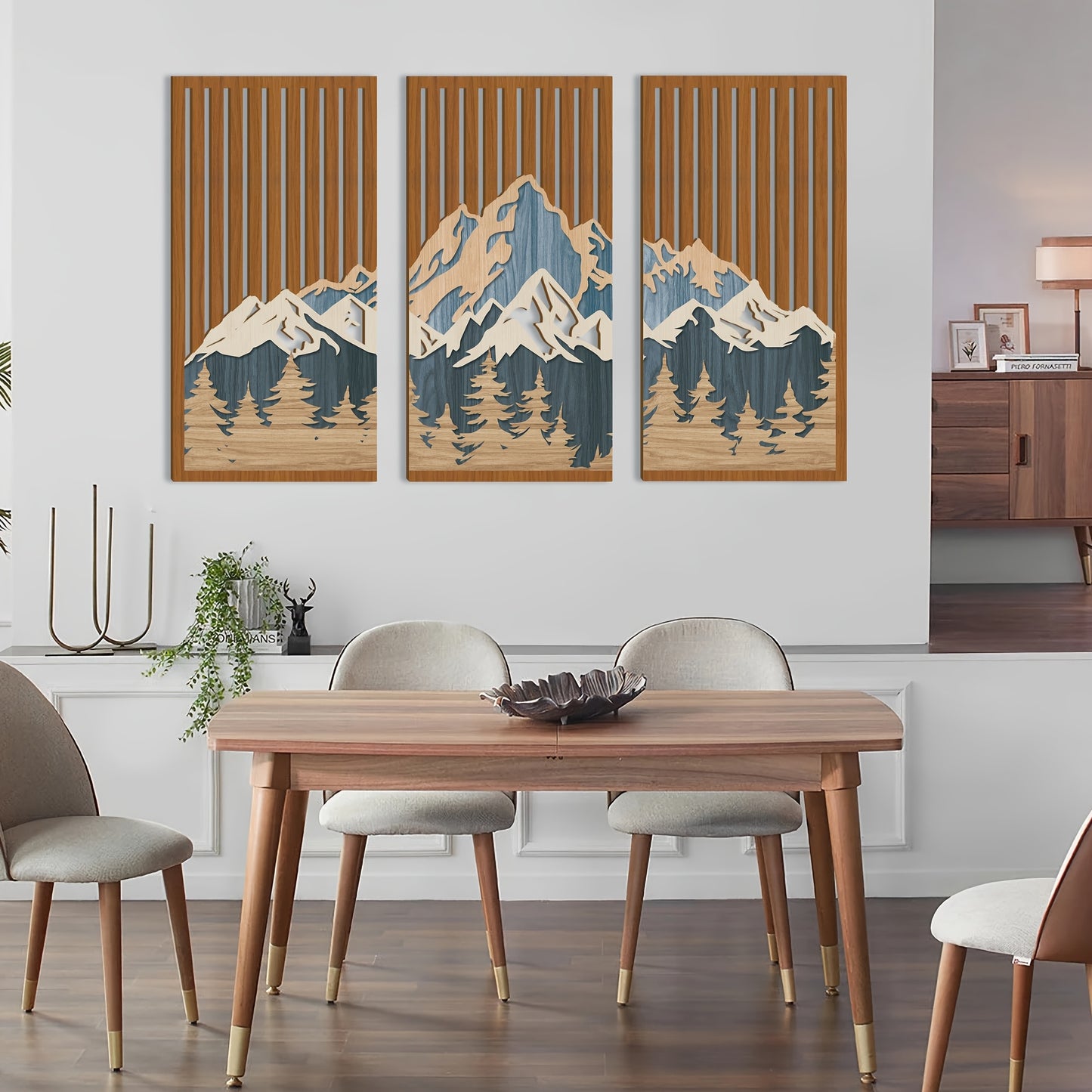 [Durable Mountain Wall Art] Durable PVC Panels | Large Mountain Wall Art Abstract Snow Mountain Forest | 16x32 Inch | Lodge Gallery Set | Moisture-Resistant Nature Art for Hospitality Spaces