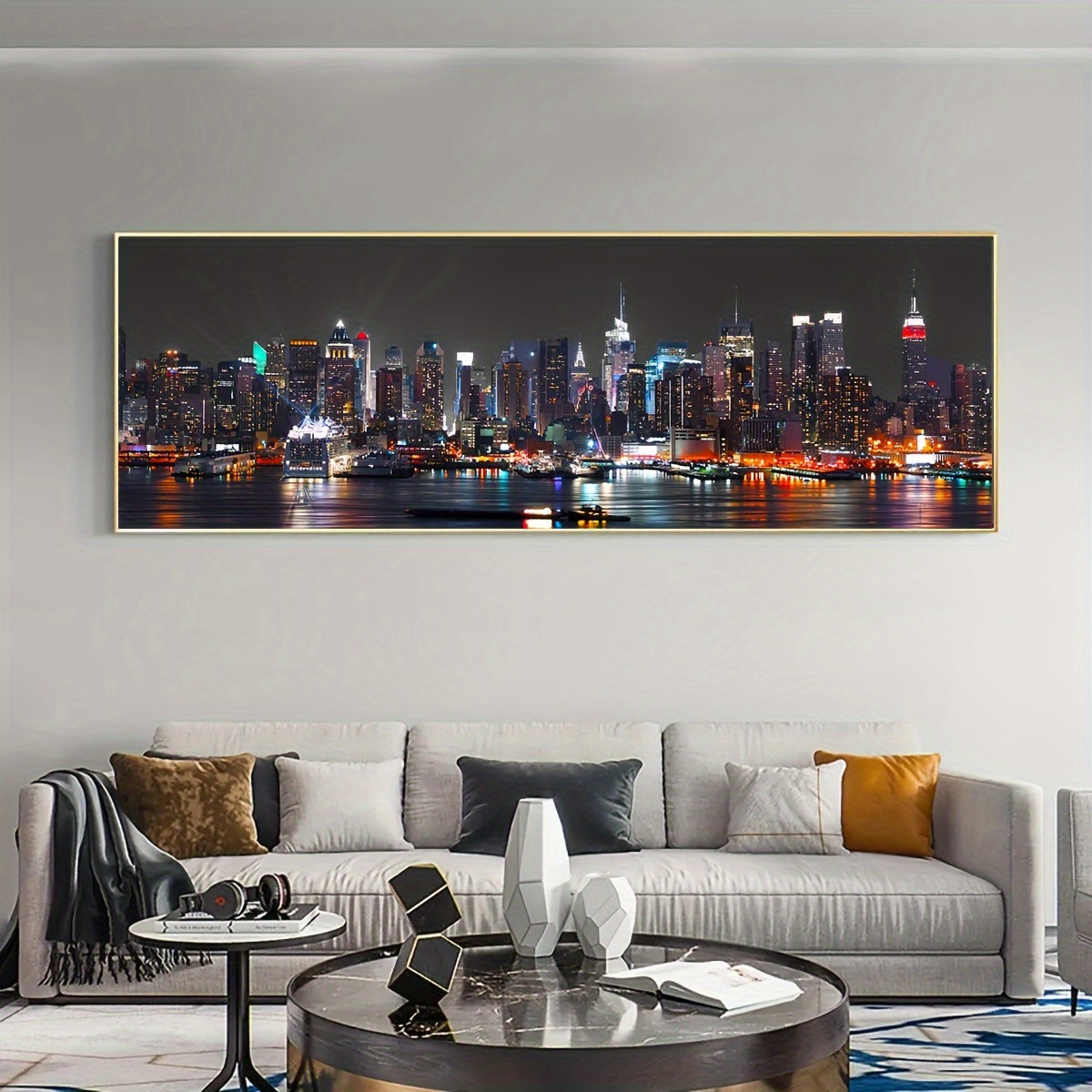 [Odorless Canvas Art Poster] Waterproof & Odorless Urban Riverside Night View Canvas Art Poster - Chic Wall Decor for Living Room, Bedroom, Office - Perfect Gift Idea