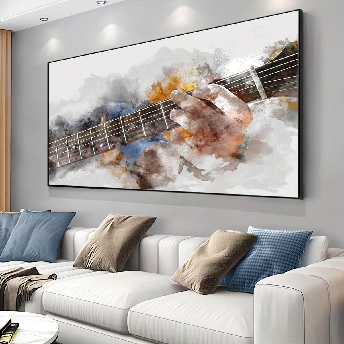 1pc Art Deco Modern Guitar Canvas Art Print, Musical Theme, Ink Medium, Frameless Poster, Transverse Orientation, with Indoor & Outdoor Wall Hanging Decor for Living Room, Bedroom, Home Office, Bathroom, Kitchen, Music Lovers