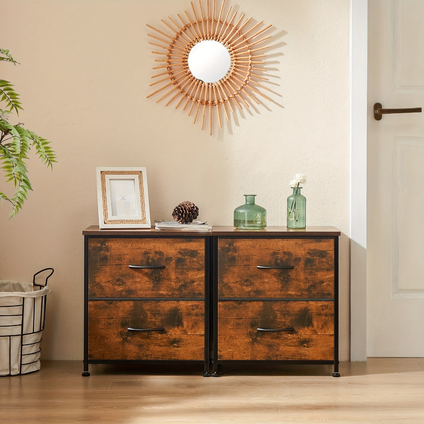 Nightstand Set Of 2, Dresser For Bedroom With 2 Drawer, Small Dresser Beside Tables, Nightstand With Removable Fabric Bins For Small Spaces, Closet, Entryway, College Dorm, 1pc/2pcs Options Available