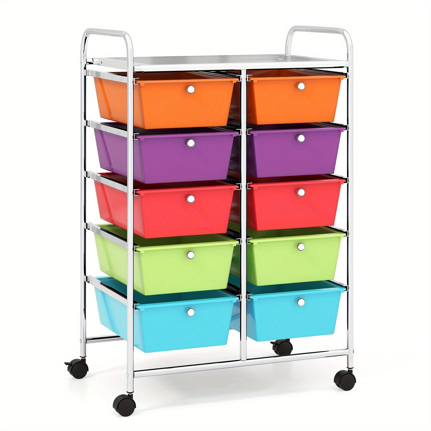 LIFEZEAL 10-Drawer Rolling Storage Cart with Lockable Wheels, Heavy-Duty Metal Frame & Removable Drawers - Multicolor Organizer for Home, Office, Classroom, Kitchen - 26"x14.5"x34"
