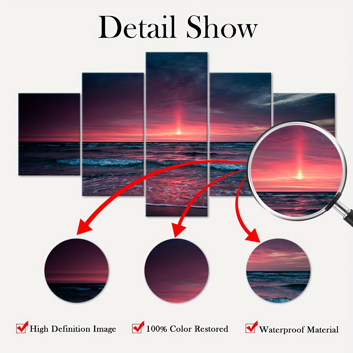 5pcs Frame Nature Seaside Lakes Canvas Poster, Sunrise Sunset Sea View Five Panel Scene Art, Modular Picture, Print Painting, Modern Art, Ideal Decor for Bedroom Living Room Kitchen Dorm, Wall Decoration, Gift for Family Frie