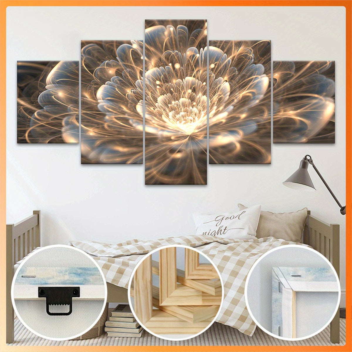 2D Flat, [2D FLAT] 5pcs Wooden Framed Canvas, Buddhist for Lotus Theme Poster, Pattern Art for Home Decoration, Wall Decor for Living Room, Bedroom, Office, Bar, Restaurant, High Quality Waterproof Painting, HD Artwork., 2D F