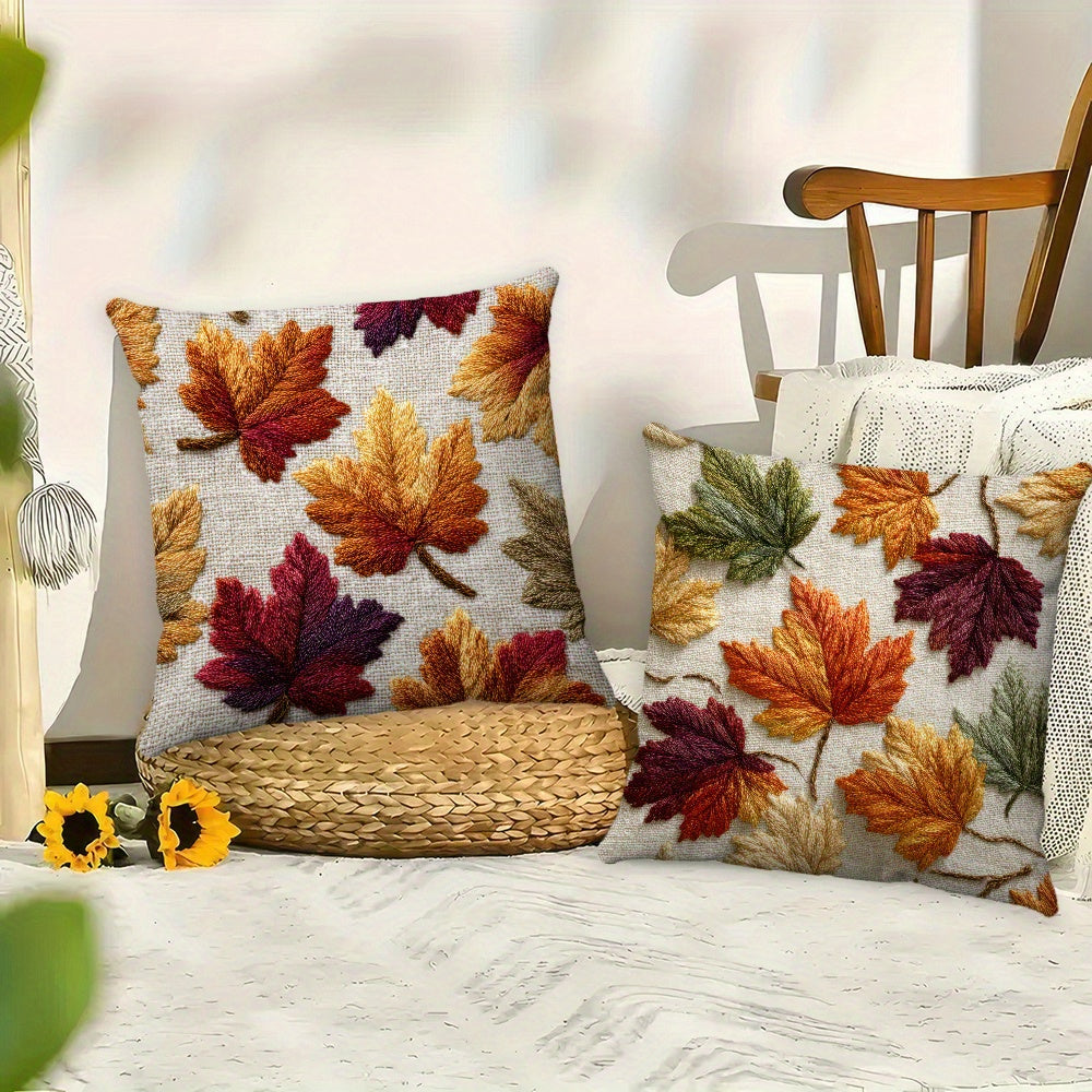 4pcs, Autumn leaf embroidery style (non genuine embroidery) throw pillow cover, living room sofa cushion decoration cushion cover, home decoration square 18x18 inch pillowcase, Suitable for bedrooms, sofas, living rooms.