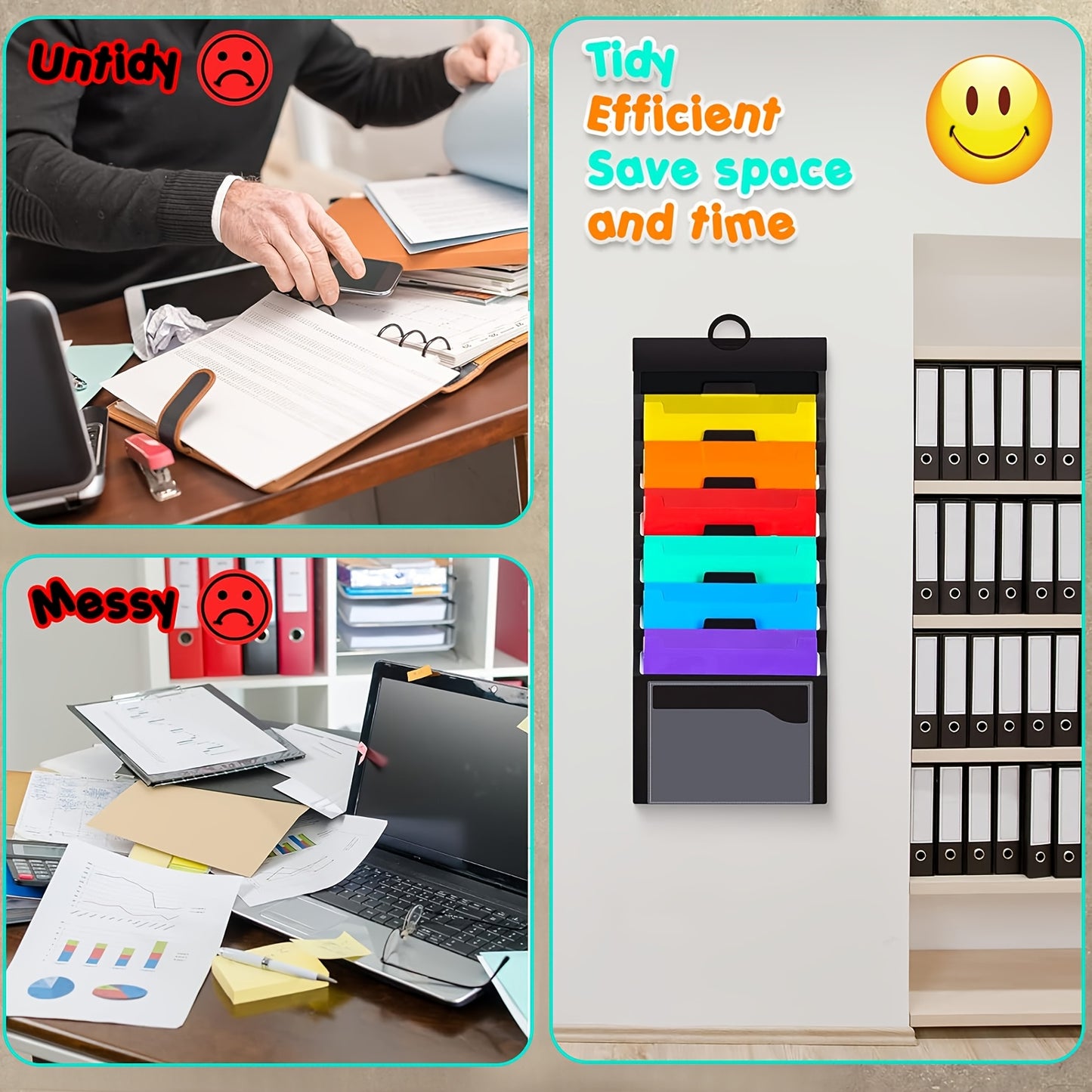 [6 Pockets Wall Organizer] 1pc Stackable 6 Pockets A4 Envelope Size Wall Organizer | School Office Home File Storage Folder, Monday to Sunday Planner