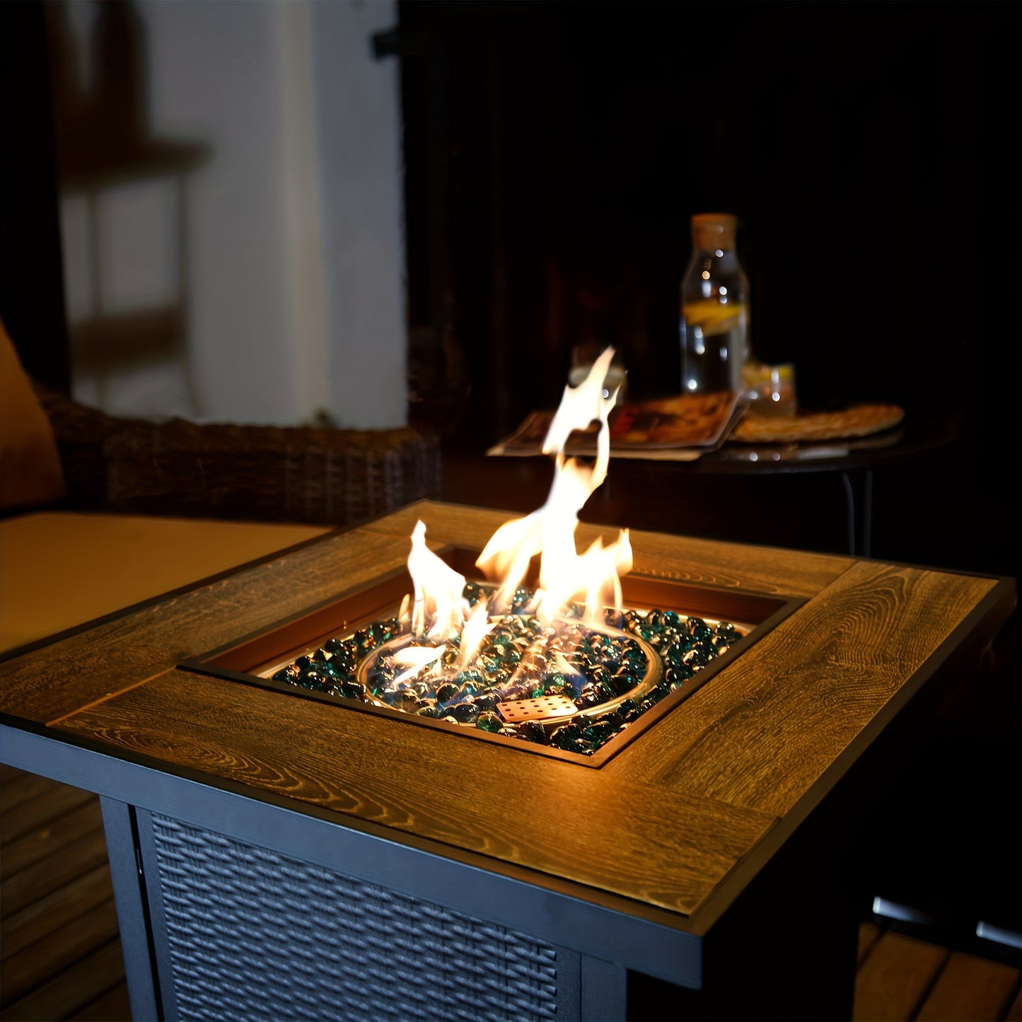 BALI OUTDOORS 50,000 BTU Heavy-Duty Propane Gas Fire Pit Table - 30" Square Outdoor fireplace with Fire Glass, Powder-Coated Steel Construction, Extreme Heat, for Backyard, Patio, Garden - Converts to Dining Table with Lid, B