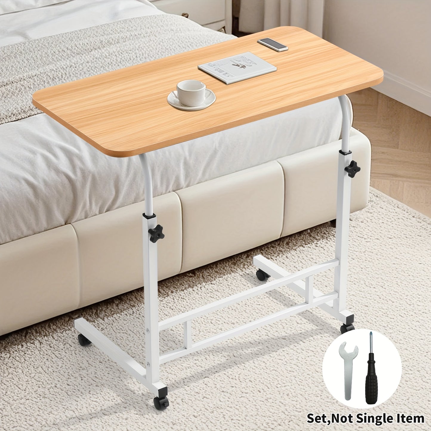 40*80cm Adjustable Height Standing Desk, Mobile Computer Table with Wheels, 26.4"-34.7" Height Range, Spacious and Stable Study Desk, Suitable for Home, Office, and Living Room