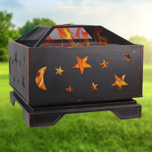 26in Fire Pit Set with Spark Screen, Mesh Cover And Poker, Heating Equipment Equipment, Use for Outside Bonfire Patio Picnic BBQ