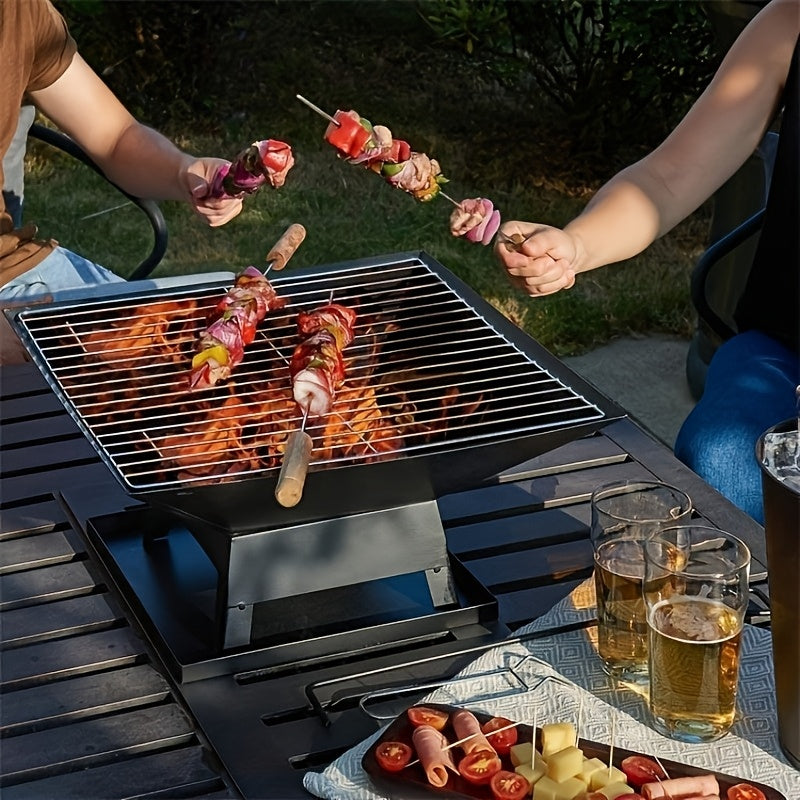 18.5-inch Outdoor Fire Pit, Charcoal Fire Grill, Equipped with Charcoal Hook, Fireproof Cover, Portable Barbecue Grill, Firewood Burning for Heating, Suitable for Bonfire, Camping, Multi Person Dinner Parties