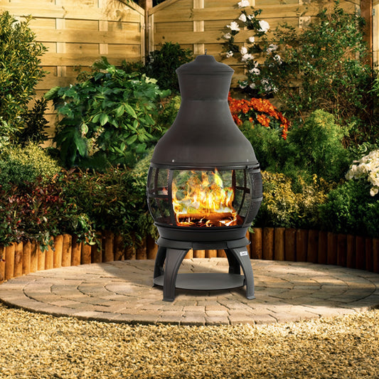 BALI OUTDOORS Wood Burning Fire Pits Chimenea Outdoor Fireplace Wooden Firepit, Brown-Black