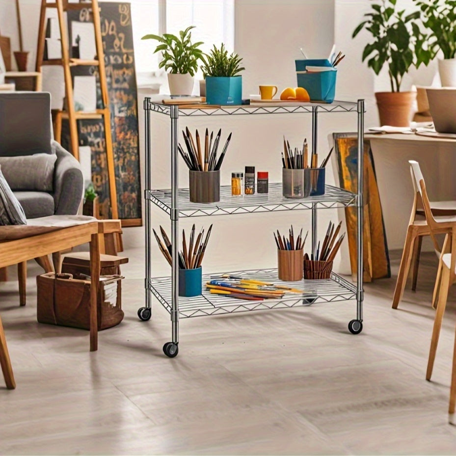 Simple Deluxe Heavy Duty 3-Shelf Shelving With Wheels, Adjustable Storage Units, Steel Organizer Wire Rack, Craft Storage Shelf, Art Studio, Gallery, Storage Cabinets
