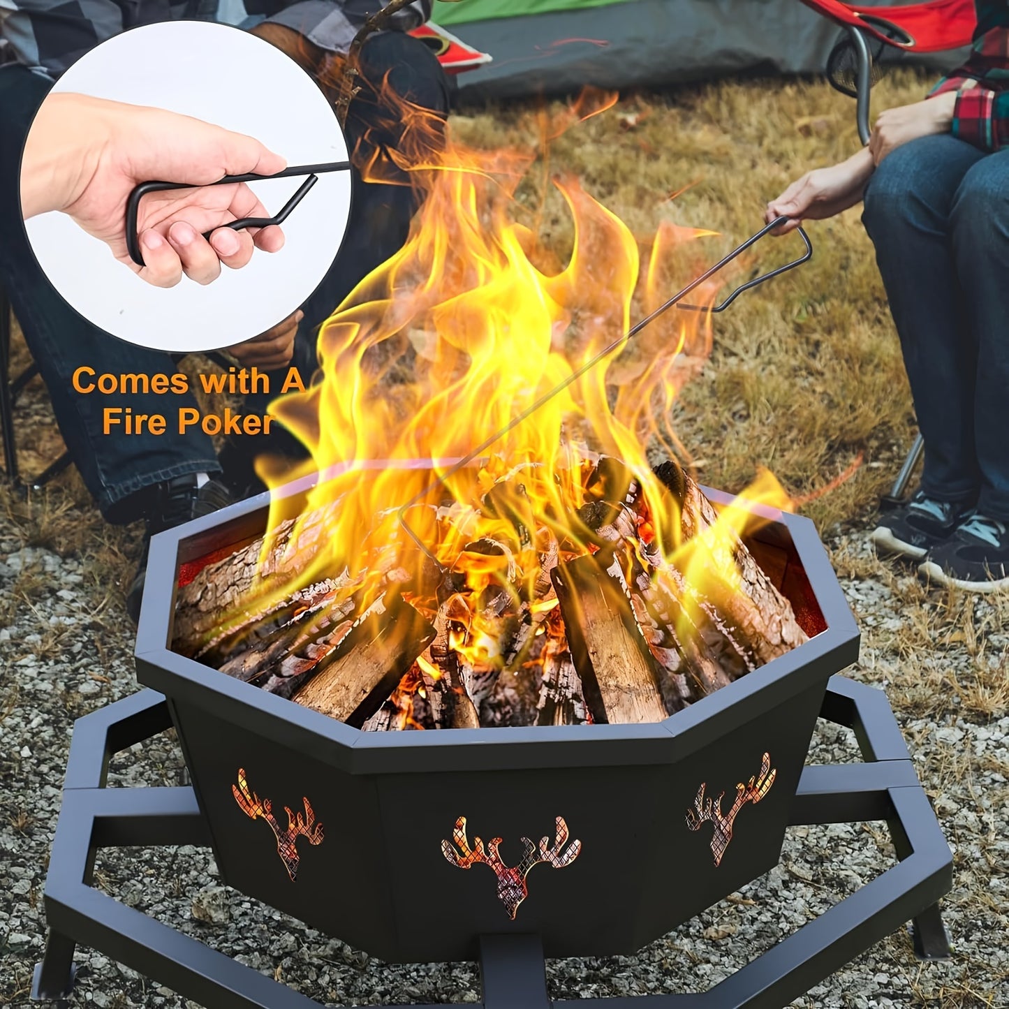 [Octagonal Wood Burning Fire Pit] 35 Inch Octagonal Wood Burning Fire Pit - Outdoor Bonfire Firepit for Camping, Backyard, Patio