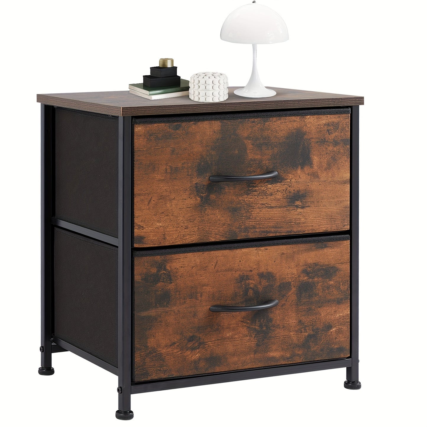 OLIXIS Set Of 2 Nightstand With 2 Storage Drawers, 20" Height Small Furniture End Table, Wooden Top Fabric Cabinet Night Stand Mini Dresser, Office Storage Cabinet, Suitable For Office