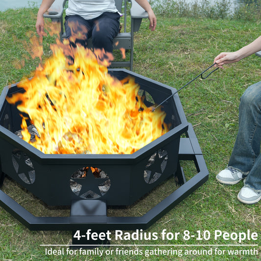 45 Inch Extra Large Octagonal Fire Pit, Fire Pit For Outside Heavy Duty Firepit Outdoor Wood Burning For Camping, Backyard, Patio, Black