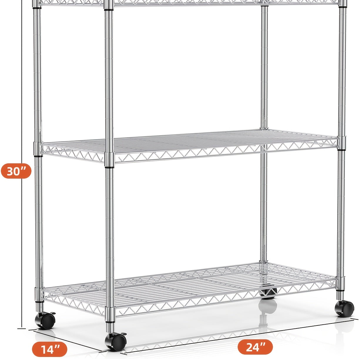 HealSmart 3-Tier Heavy Duty Storage Shelves 750Lb Capacity, 24.02" D X 13.78" W X 30" H Shelving Unit for Pantry, Garage, Laundry And Kitchen, Chrome, Standing Shelf