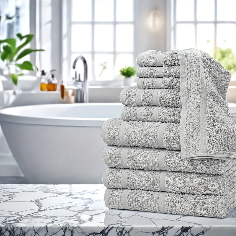 10pcs Bath Towel Set, 4pcs Bath Towels&2pcs Hand Towels&4pcs Washcloths, Solid Color, Cotton Towel, Absorbent, Quick-drying, Soft And Comfortable, Bathroom Supplies, Towels for Bathroom, Shower And Hotel, Bathroom Towel Sets,