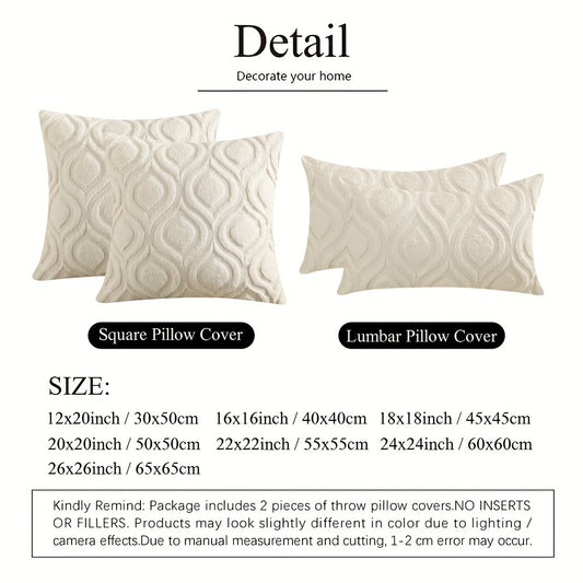 2pcs Boho Chic 18x18 Inch Throw Pillow Covers - Luxurious Soft Plush Faux Fleece with Geometric Quilted Pattern, Zip Closure - Machine Washable for Couch, Sofa, Bedroom Decor, Throw Pillows for Couch