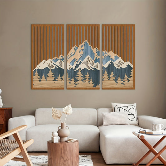 [Durable Mountain Wall Art] Durable PVC Panels | Large Mountain Wall Art Abstract Snow Mountain Forest | 16x32 Inch | Lodge Gallery Set | Moisture-Resistant Nature Art for Hospitality Spaces