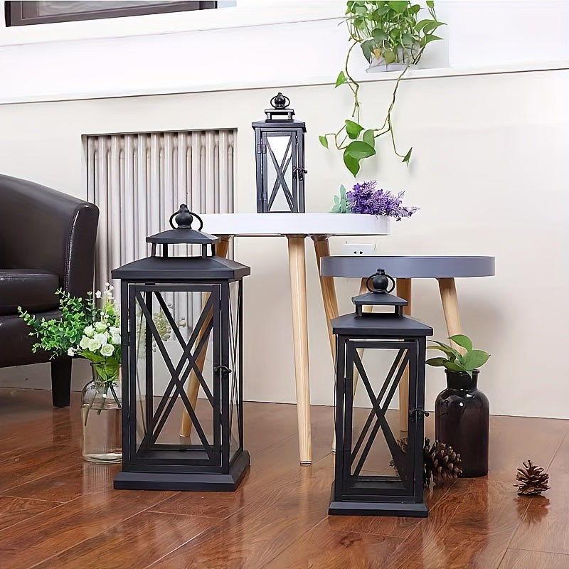 1pc Chinese Style Metal Candle Lantern with Glass Panels, Outdoor Windproof Floor-Mounted Candle Holder - Ideal for Wedding, Chapel Decor, Festive Celebrations - Christmas, Halloween, Valentine's Day, Universal
