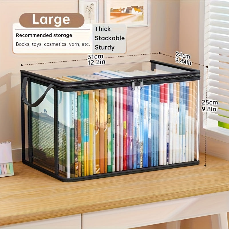 3 Sizes Available, Transparent PVC Storage Bag with Flip Lid and Viewing Window - Multipurpose Storage Box for Toys, Crafts, Books, School Supplies, Snacks - Durable Rectangular Home Organizer Box, 4 Seasons Suitable