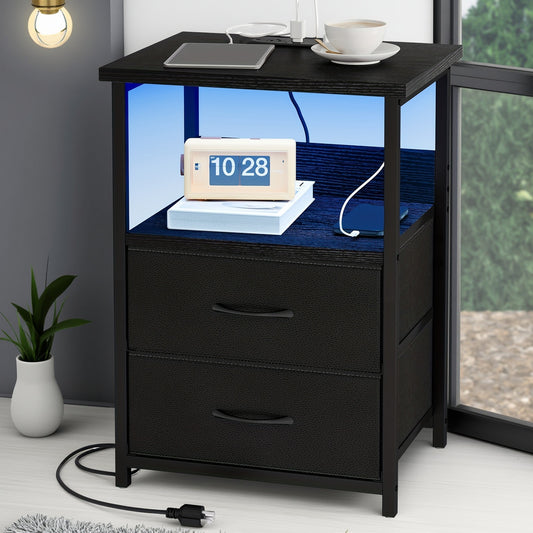 TOMNK 1/2pcs NightStand, Display Stand With 2/3/4 Drawers, LED Nightstand 1/2 Set With Charging Station For Bedroom, Fabric Storage Drawers With PU Finish, Storage Table For Living Room, School Storage, Multiple Colors, For H