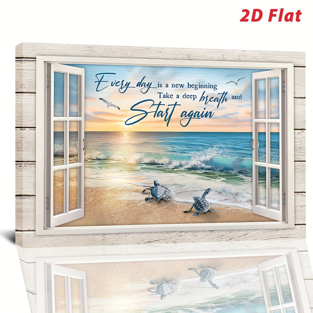 1pc Wooden Framed Canvas Painting Turtle Ocean Motivation Quotes Paintings Wall Art Prints For Home Decoration, Living Room& Bedroom, Festival Party Decor, Gifts, Ready To Hang, 2D