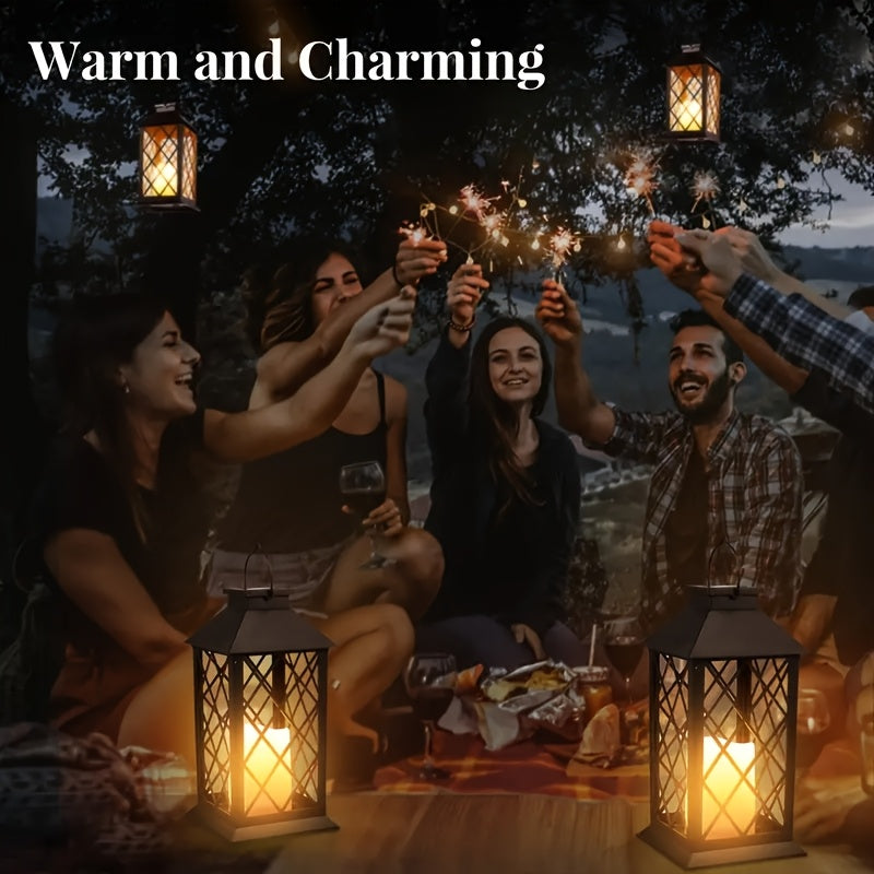 4 Pack Solar Hollow Lanterns Outdoor, Patio Hanging Lanterns With LED Flickering Flameless Candle Lights, Decorative Solar Lantern For Porch, Patio, Yard, Table