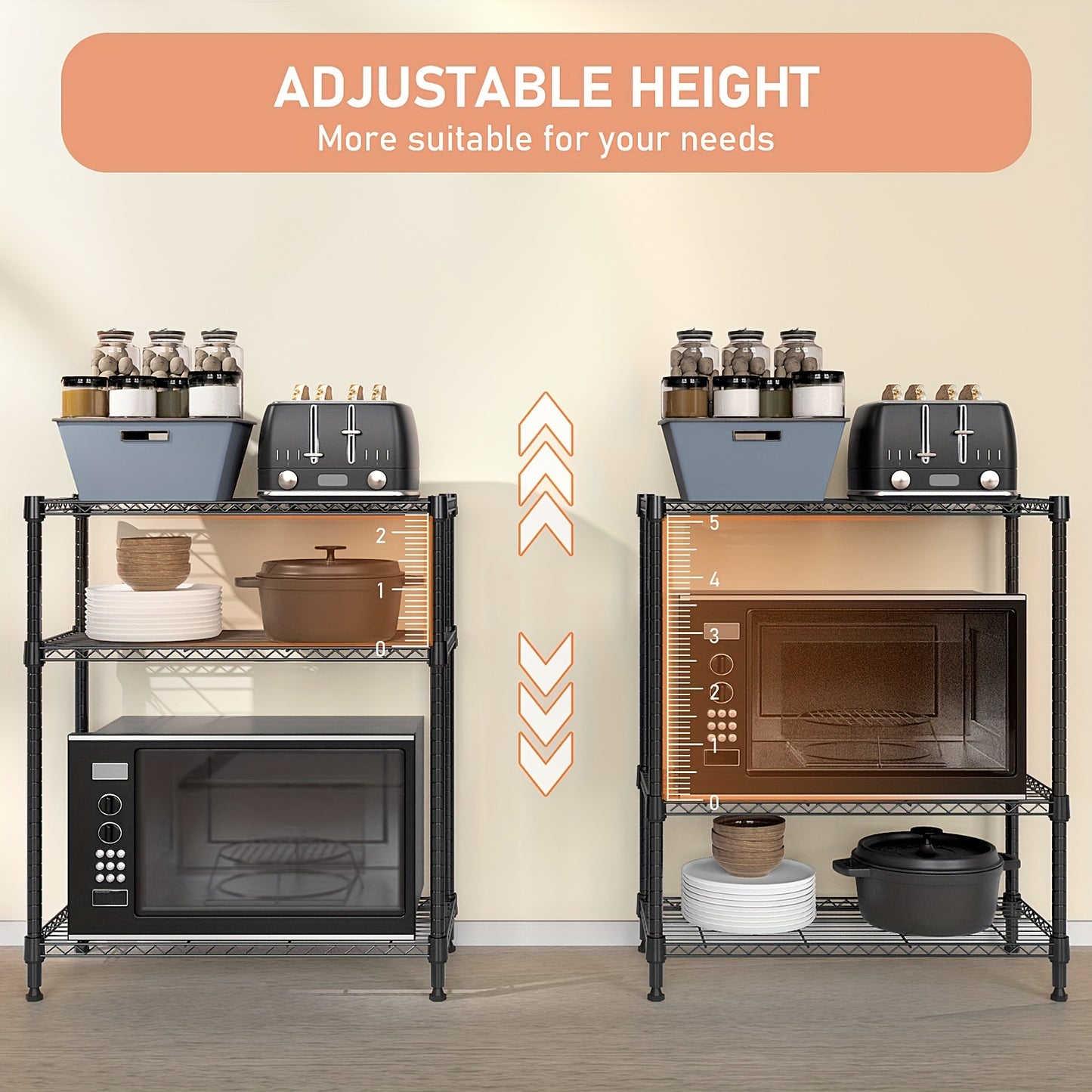 Black M MZG 750 lbs 3-Tier Metal Wire Storage Rack Organizer - Freestanding Shelf for Kitchen, Pantry, Laundry Room - 13.8" x 29.5" x 35.5", Utility Shelves