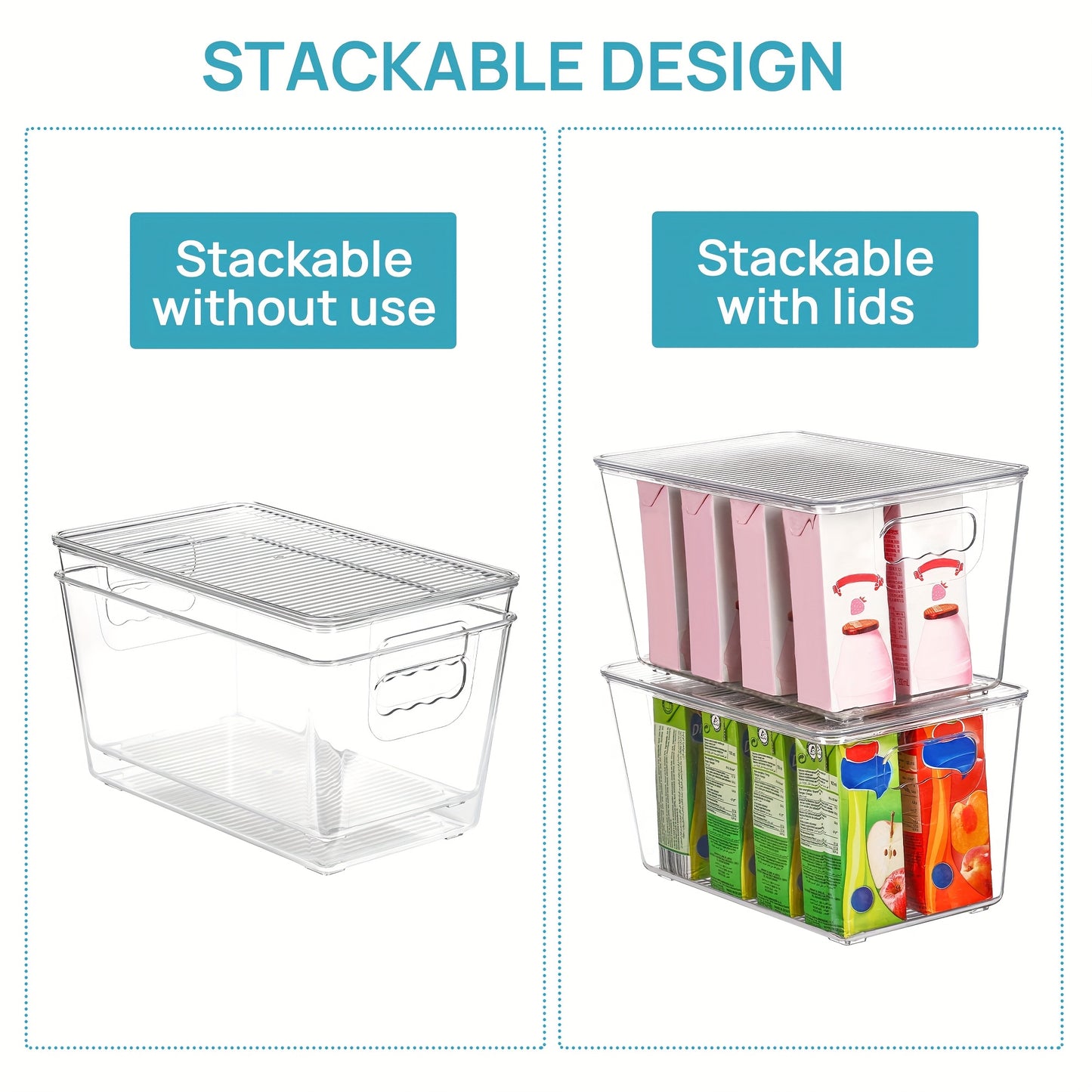 Vtopmart 6 Pack Clear Stackable Storage Bins With Lids, Medium Plastic Containers With Handle For Pantry Organizer And Storage, Perfect For Kitchen, Fridge, Cabinet, Closet, Bathroom Organization