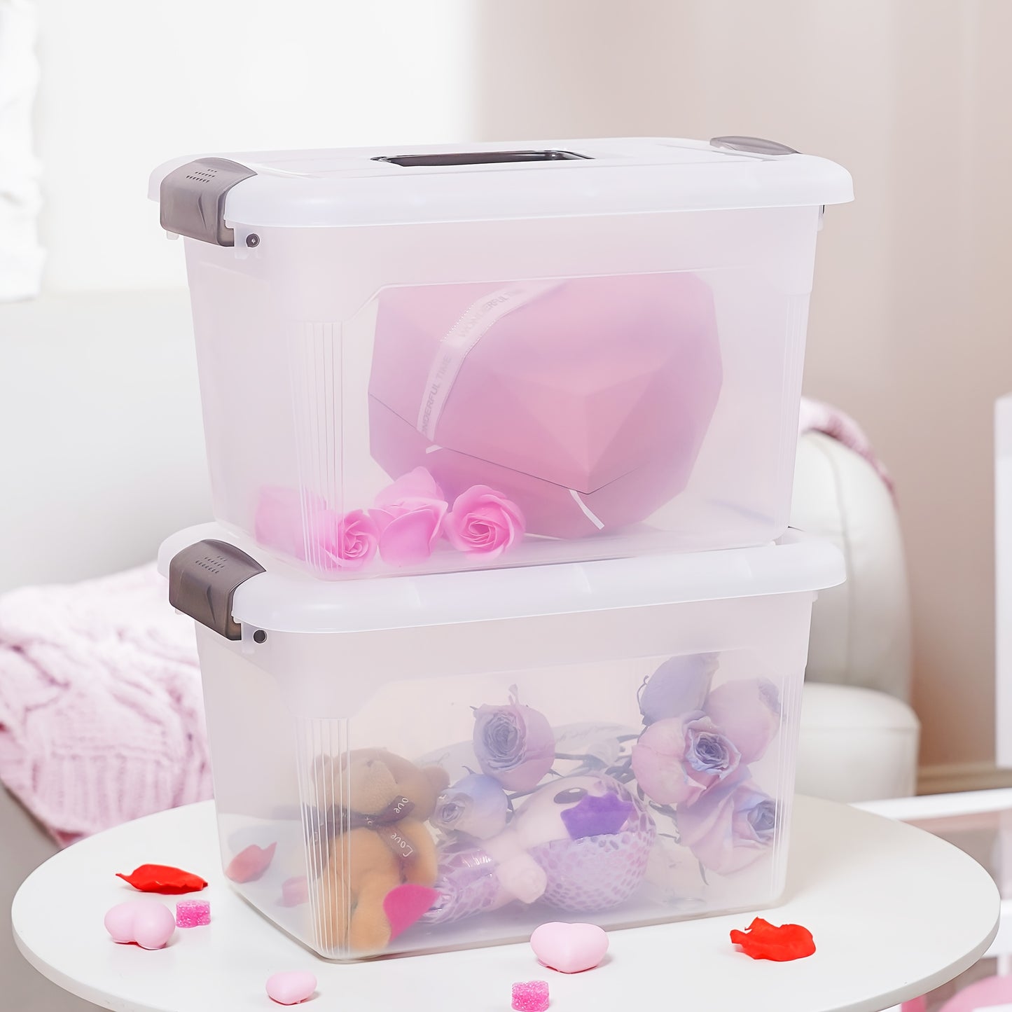 6pcs Transparent Plastic Storage Box, Stackable Storage Container with Lock Cover And Handle, for Organizing Toys, Books, Beads, Pantry Items, Multi-purpose Home Storage Accessories