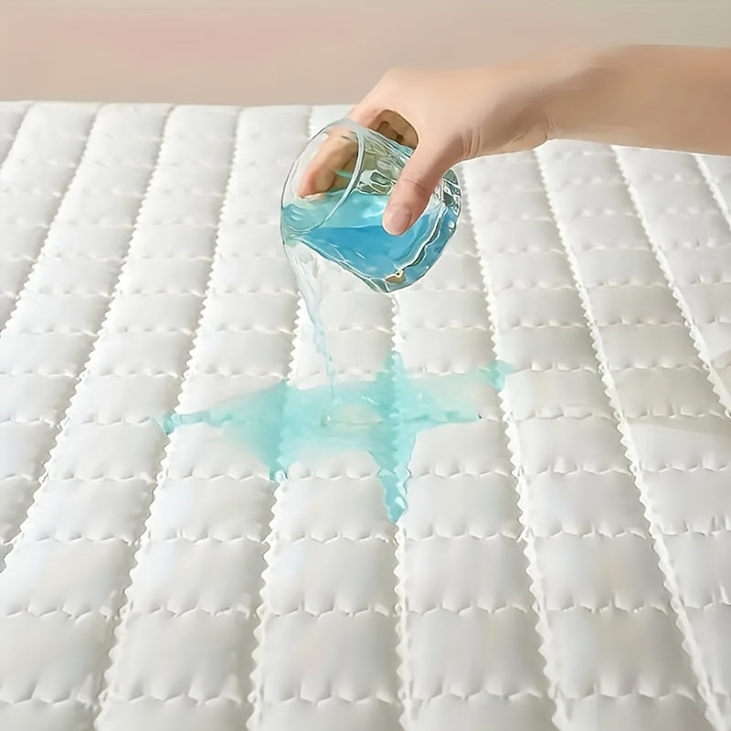 1pc Cooling Waterproof Mattress Protector, Cool And Comfortable, Layered Fitted Sheet, Solid Color Bedding Design, Can Be Used As A Separate Bedspread, 9-15 Inches Deep Pocket, Reusable Nursing Pads, Ideal for Bedroom, Guest