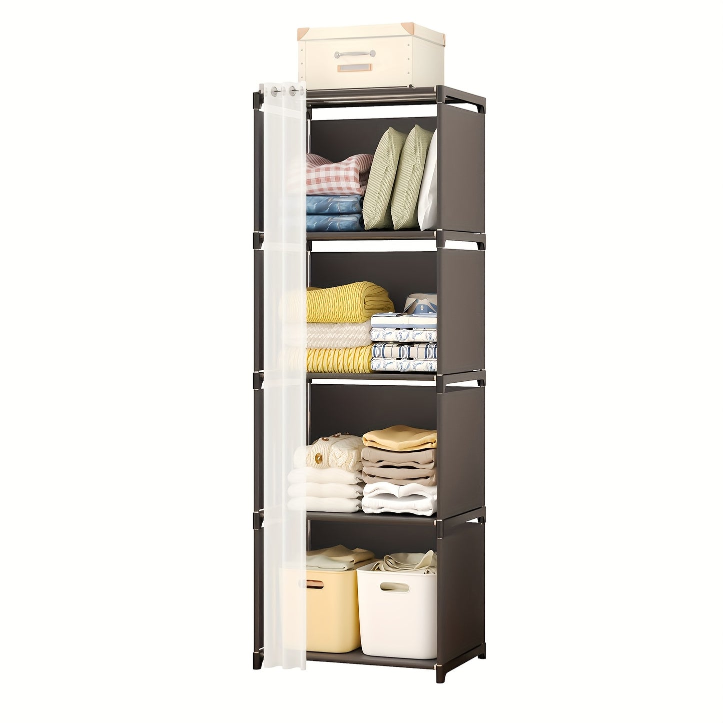 Black/White TOMNK 5/6-Tiers Floor-Standing Bookshelf Organizer, Multi-Functional Open Shelf for Offices, Classrooms, Rental Houses, Dormitories And Living Room, Home Simple Clothing Storage Cabinet, 4/10 Lattice Wardrobe Stor