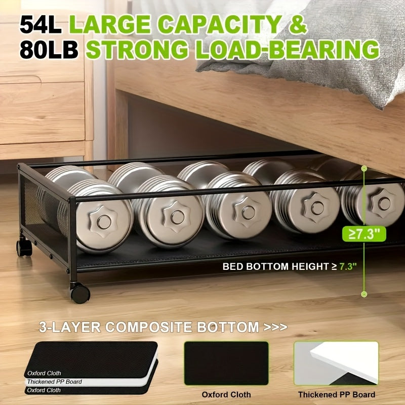 Large Under Bed Storage with Wheels, Under Bed Storage Containers with Clear Window&Label, Rolling Under Bed Storage Metal Drawer for Clothes, Shoes, Toys, Blankets, Books, Under-Bed Storage