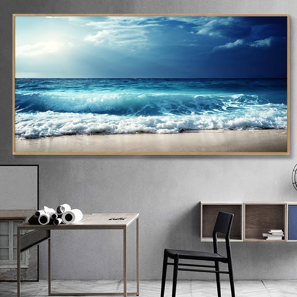 1pc Unframed Canvas Poster, Seaside Scenery Painting, Various Styles Of Scenery, Canvas Wall Art, Artwork Wall Painting for Gift, Bedroom, Office, Living Room, Cafe, Bar, Wall Decor, Home And Dormitory Decoration