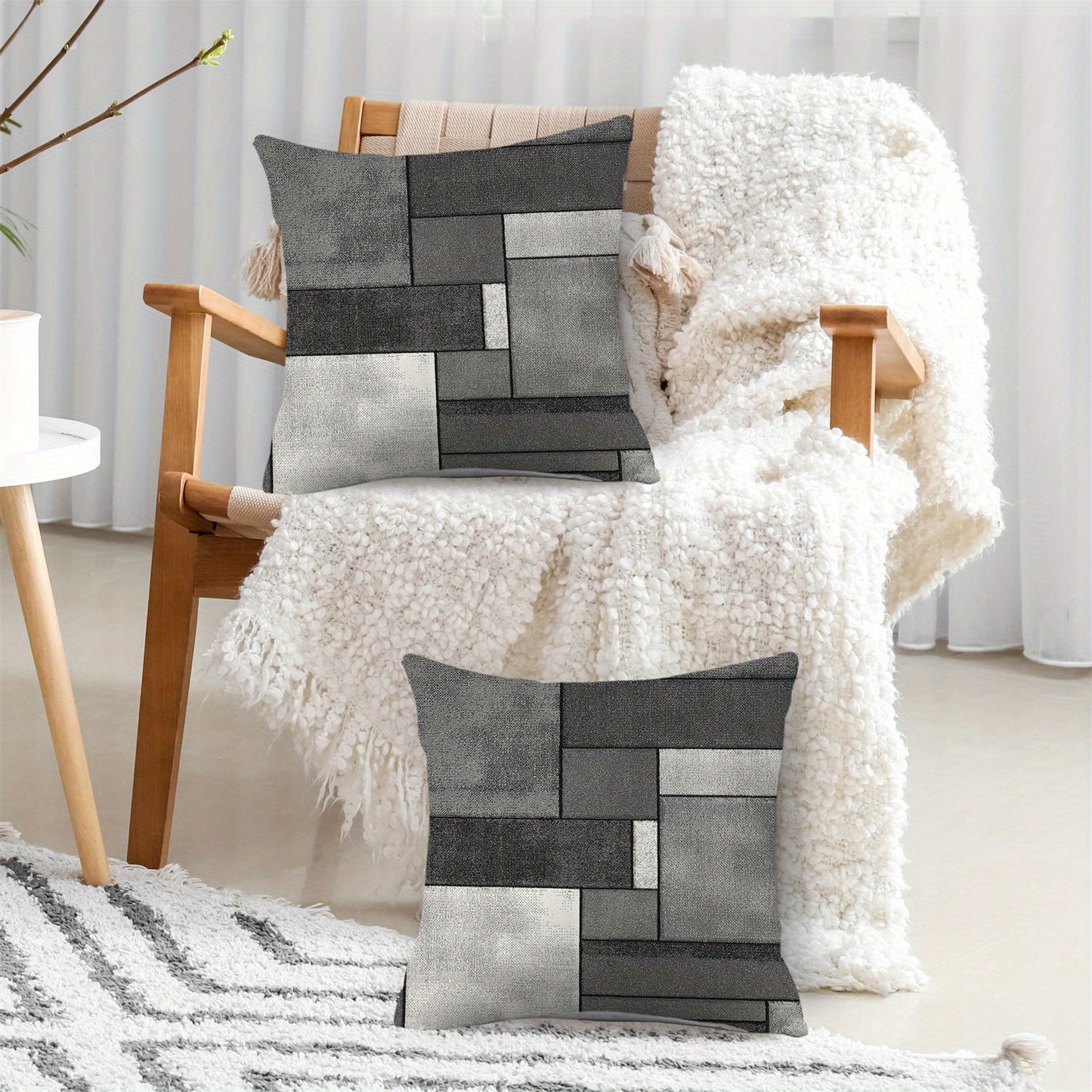 Set of 2 Gray Geometric Rectangular Throw Pillow Covers - Modern Abstract Design in Shades of Gray, Polyester Material with Zip Closure, Perfect for Beds, Sofas, and Bedrooms, Bedroom Decor|Contemporary Pillow Cover|Zippered