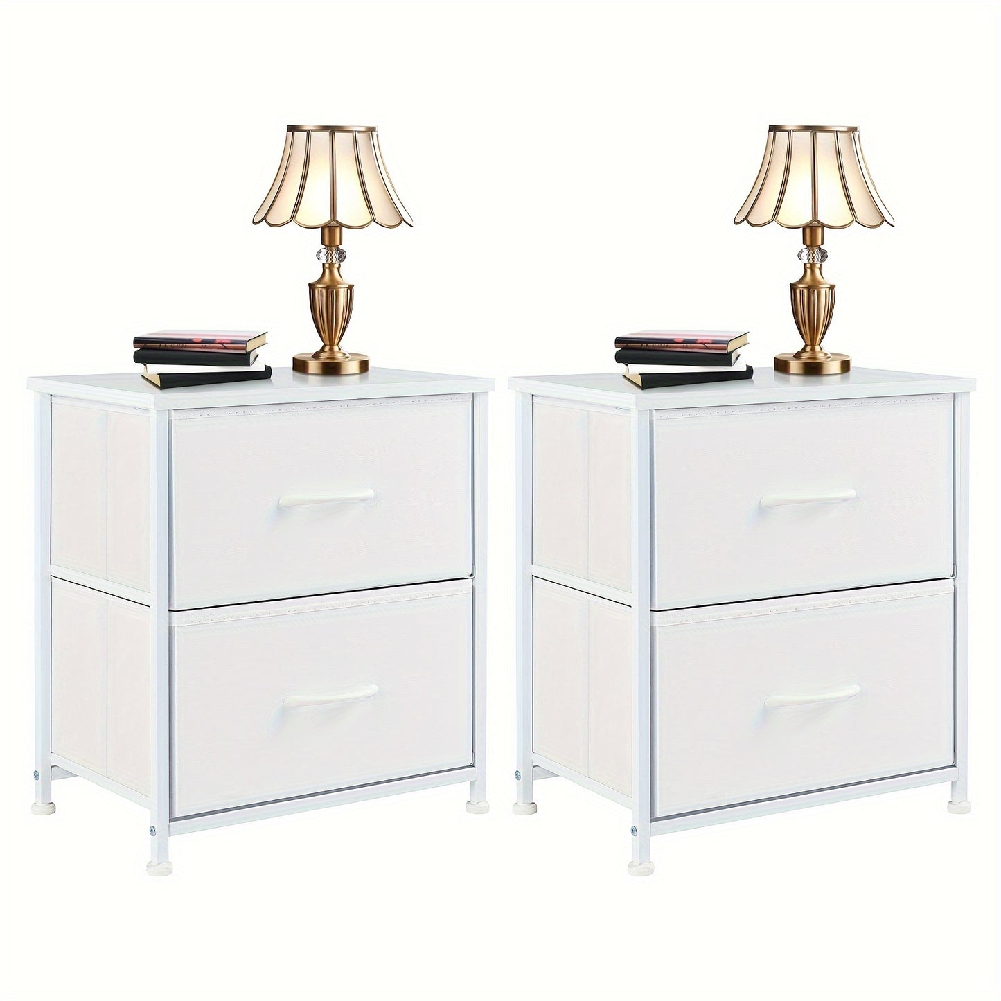 OLIXIS Set Of 2 Nightstand With 2 Storage Drawers, 20" Height Small Furniture End Table, Wooden Top Fabric Cabinet Night Stand Mini Dresser, Office Storage Cabinet, Suitable For Office
