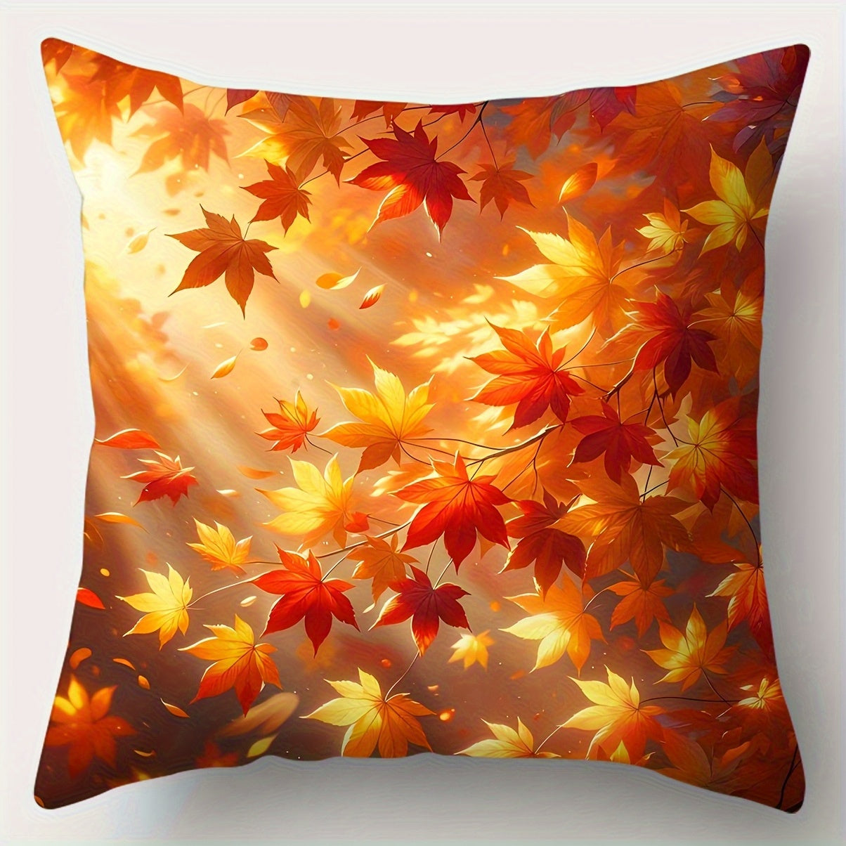 4pcs Autumn Harvest Decorative Throw Pillow Covers - Fall Leaves, Pumpkins, Grapes & Berries in Orange, Yellow, Red, - Zipper Closure Cushion Cases for Farmhouse, Bohemian Living Room, Sofa - Machine Washable Polyester (14x14